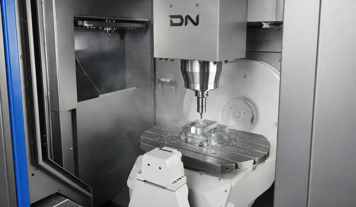 Titanium aerospace machined component — Ti-6Al-4V with machined bore, chamfered edges, and visible surface finish detail under hard-key directional lighting on dark field